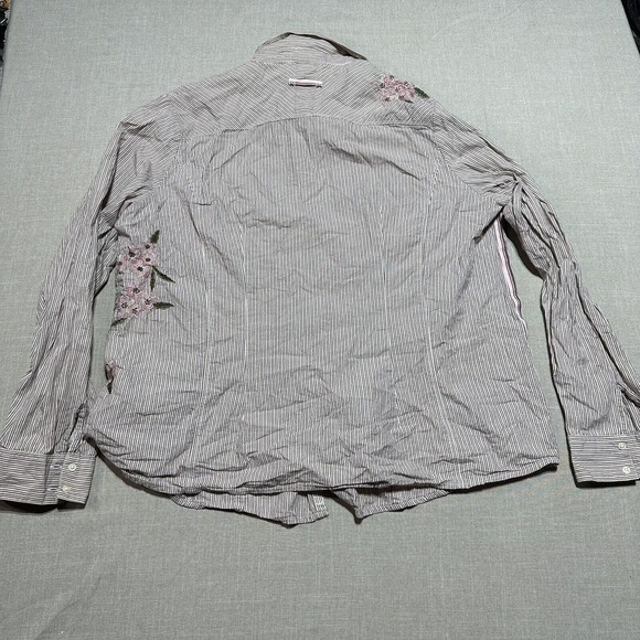 Faded Glory Womens White Pink Floral Striped Button Long sleeve shirt Size XL - Picture 10 of 10